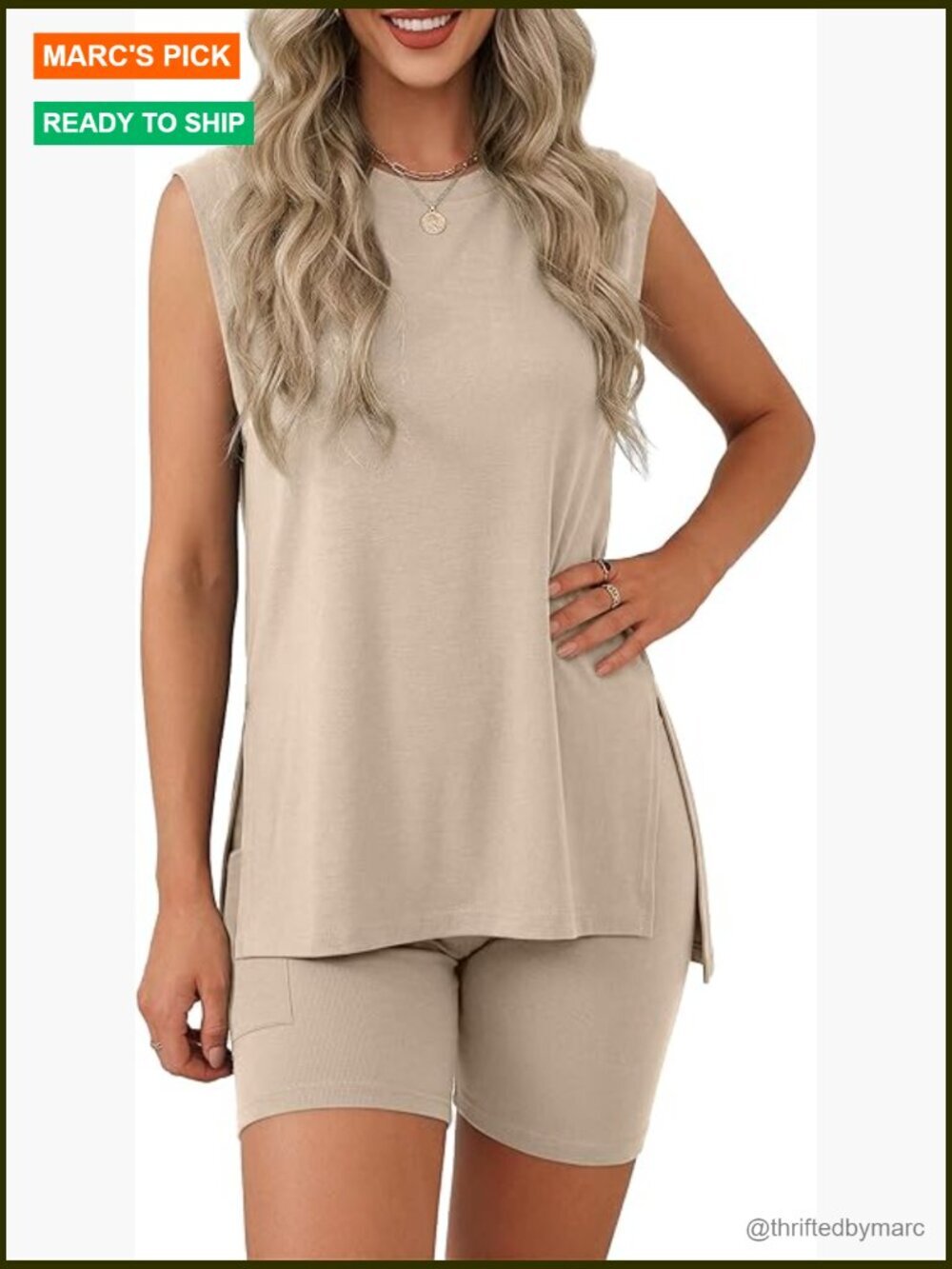 Women's 2-Piece Lounge Set, Sleeveless Top with Biker Shorts, Soft Rayon Blend
